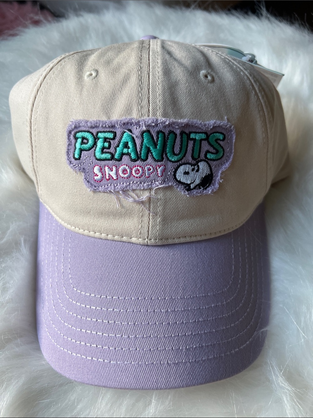 🧢♑️Peanuts Baseball Cap in Lavender and Beige with Embroidered Patch